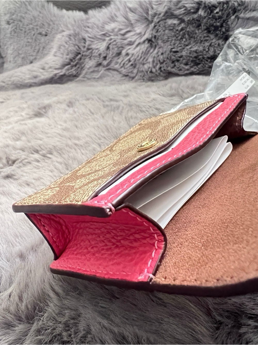 Coach Pink Leather Signature Canvas Wallet with Gold 'C' - Picture 4 of 7